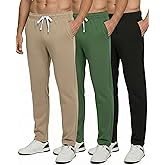 Real Essentials 3 Pack: Men's Tech Fleece Athletic Casual Open Bottom Sweatpants with Pockets (Available in Big & Tall)