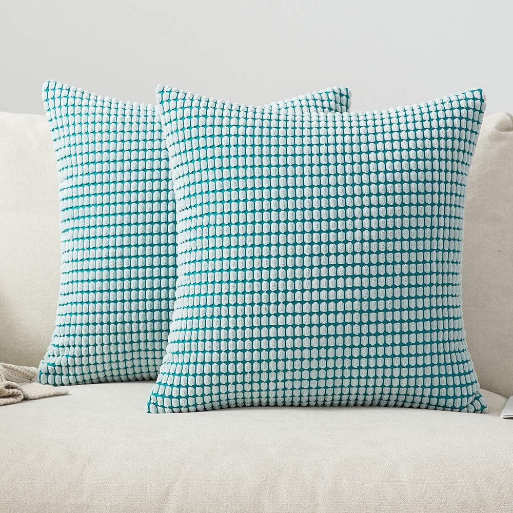 MIULEE Corduroy Throw Pillow Covers Soft Pellets Solid Decorative Square Cushion Case for Sofa Bedroom Light Blue 24"x24" 2 Pieces