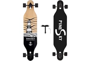 PINESKY 41 Inch Longboard Skateboard 8 Ply Natural Maple Complete Skateboard Cruiser for Cruising, Carving, Free-Style and Downhill with T-Tool