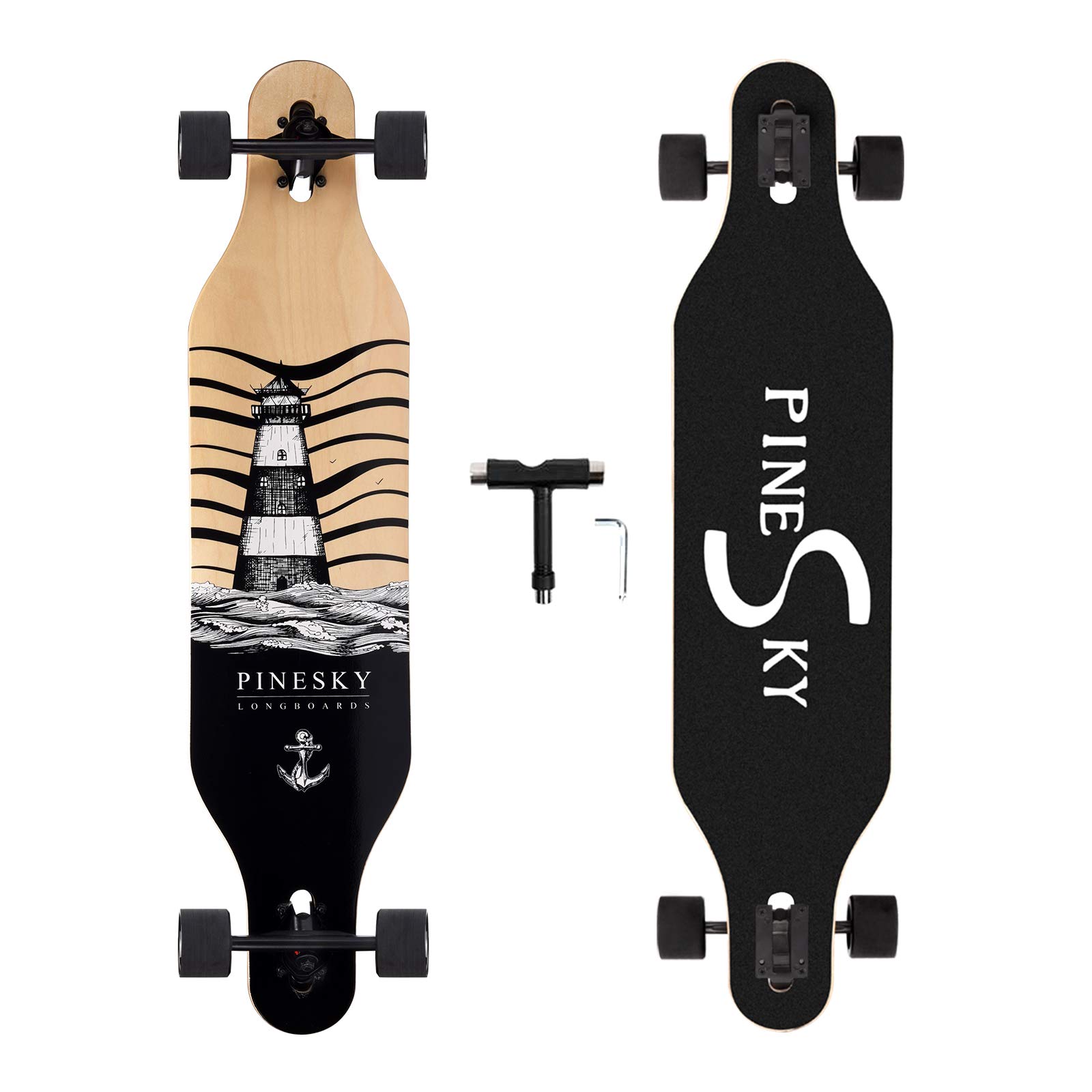 PINESKY 41 Inch Longboard Skateboard 9 Ply Natural
