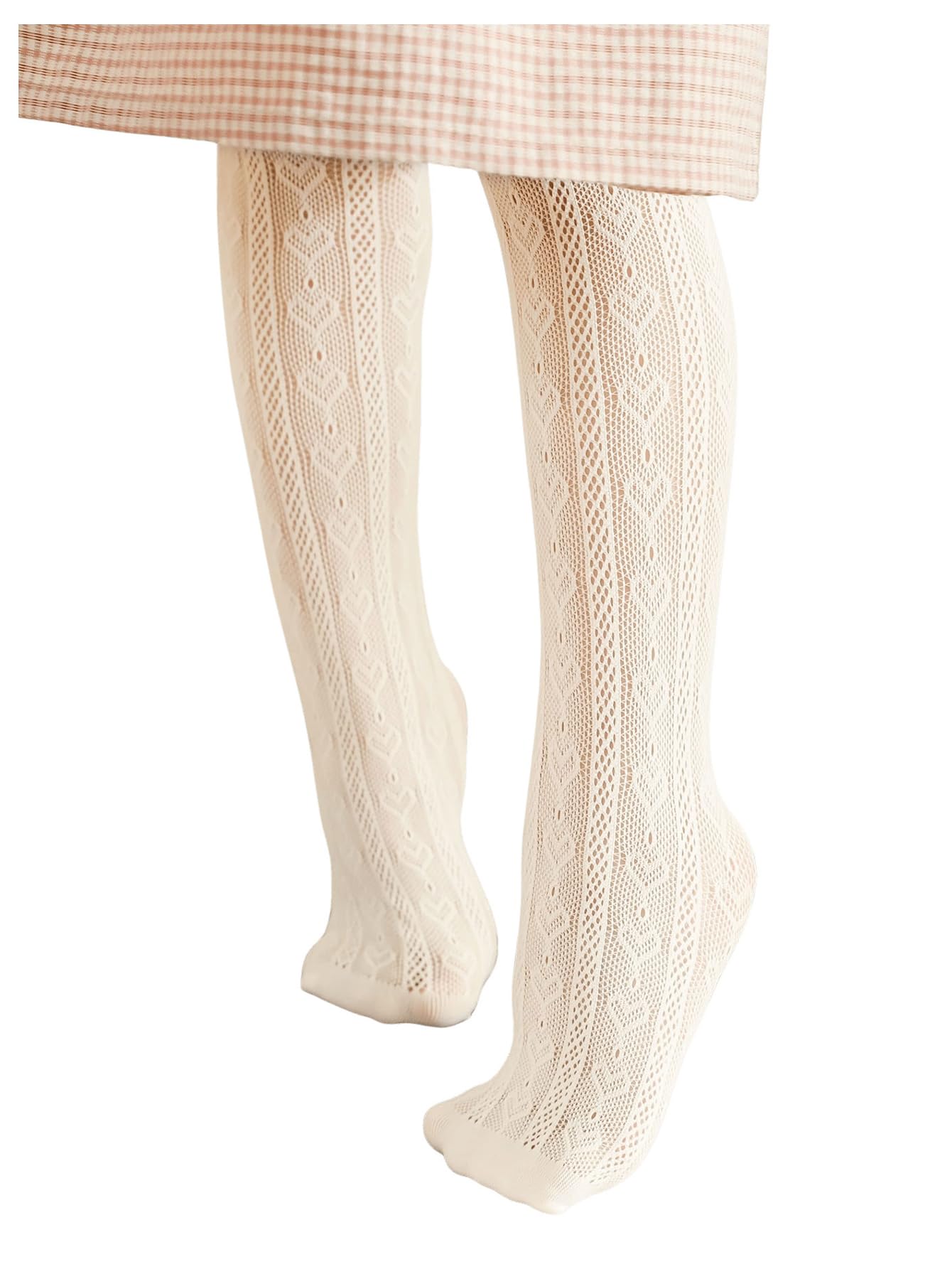Photo 1 of SweatyRocks Girl's Heart Hollow Out Stockings Sheer Fishnet Tights Dance Pantyhose Beige 6-10Y