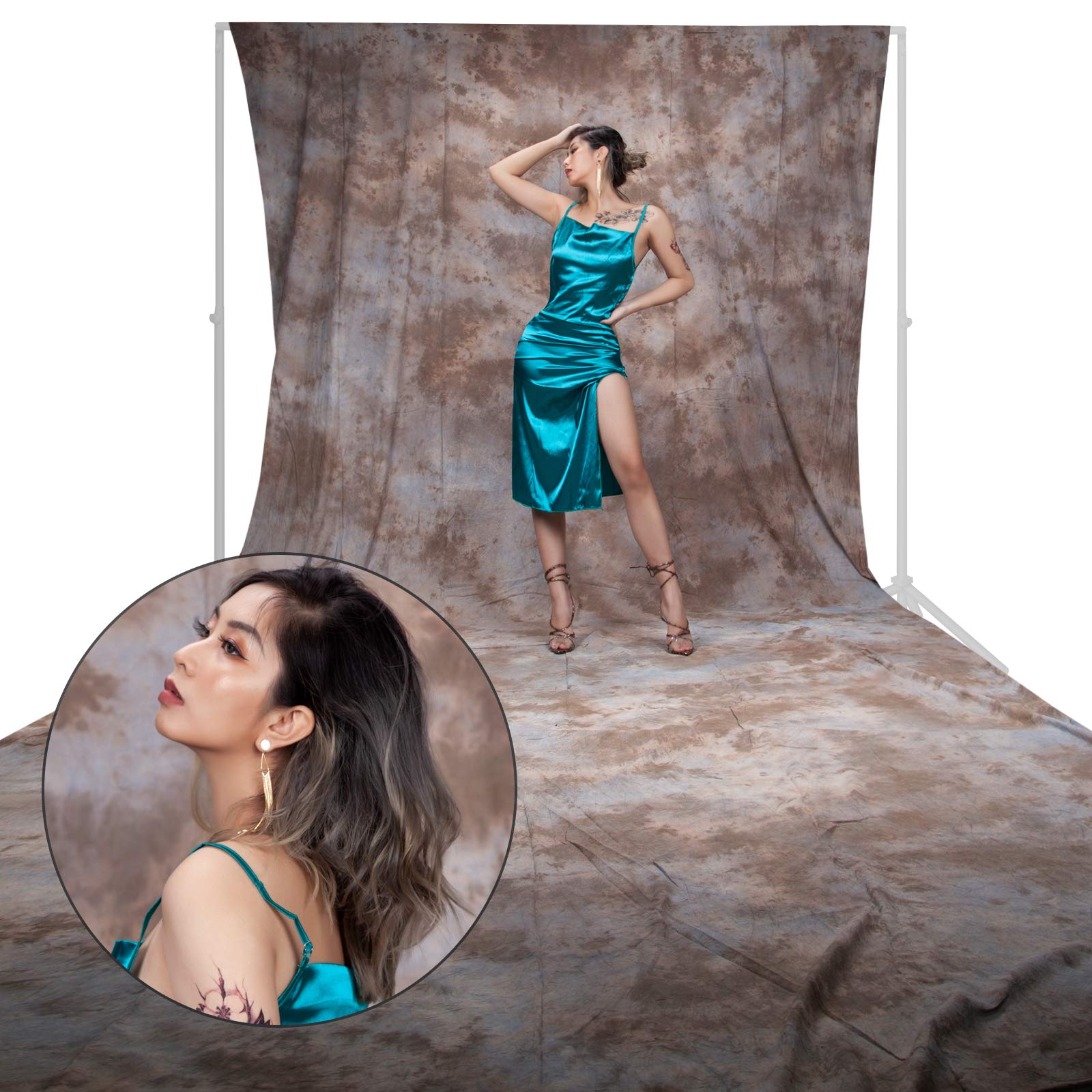 3x6m Photo Studio 100% Pure Cotton Dyed Muslin Backdrop Background, Sand Mottled, Collapsible Backdrop Screen for Photography Video TV Portrait Props Product Youtube Movie, B5748