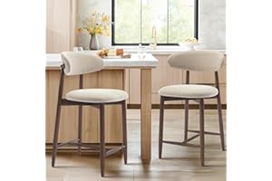 COLAMY Counter Height Bar Stools Set of 2, Kitchen Bar Stools with Back, Mid Century Modern Upholstered, with Wood Legs for Kitchen Island Dining Room, Beige