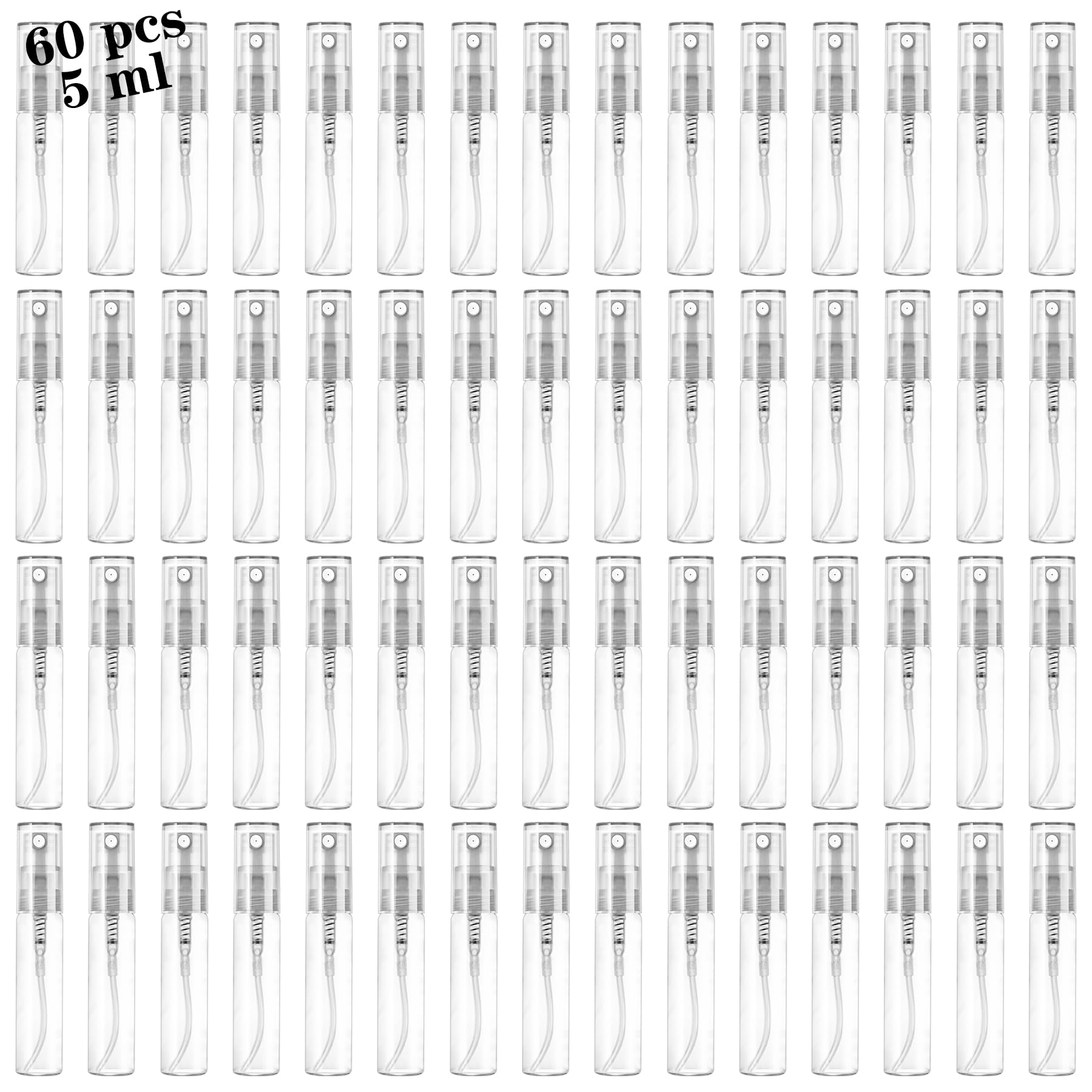 Mini Spray Bottle 5ml, Refillable Glass Spray Bottle, Glass Bottle Atomizer, Perfume Mouthwash Atomizer for Cleaning Refillable Container for Travel, Essential Oils, Perfume 60 Pcs, 5ml