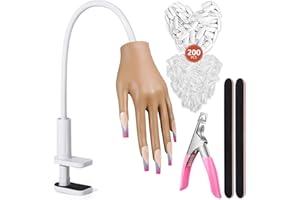 Wilfniee Practice Hand for Acrylic Nails: Nail Tips Won't Fall off Fake Hand for Nail Practice - Flexible Practice Nail Hand With 200PCS Nail Tips for Beginners Salon