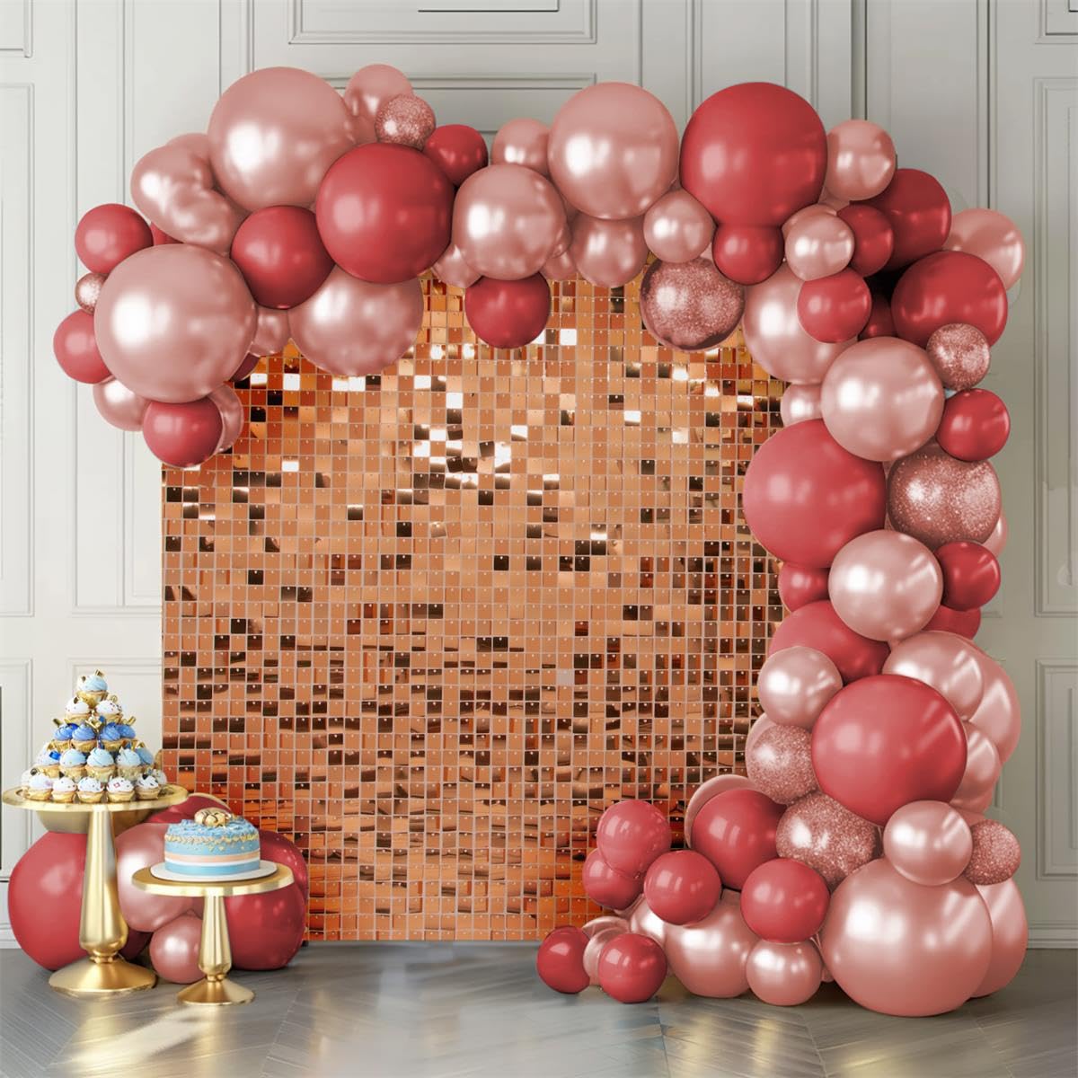 Photo 1 of Shimmer Wall Backdrop Rose Gold Wall Panels 24Pcs Square Sequin Shimmer Wall Backdrop Decoration for Birthday Party,Wedding, Anniversary