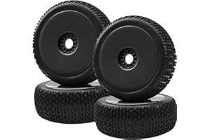 SHARE GOO ShareGoo OD 4.52" 1/8 RC Buggy Rubber Tires Tyre w/Plastic Rim 17mm Hex Compatible with Arrma Kyosho Exceed RC Traxxas Redcat HSP HPI 1/8 Scale Off Road Car Buggy (Black)