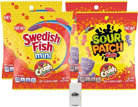 Amazon Com Sour Patch Swedish Fish Crush Soda Combo 5 Oz Bags Pack Of 4 With By The Cup Sugar Free Mints Grocery Gourmet Food