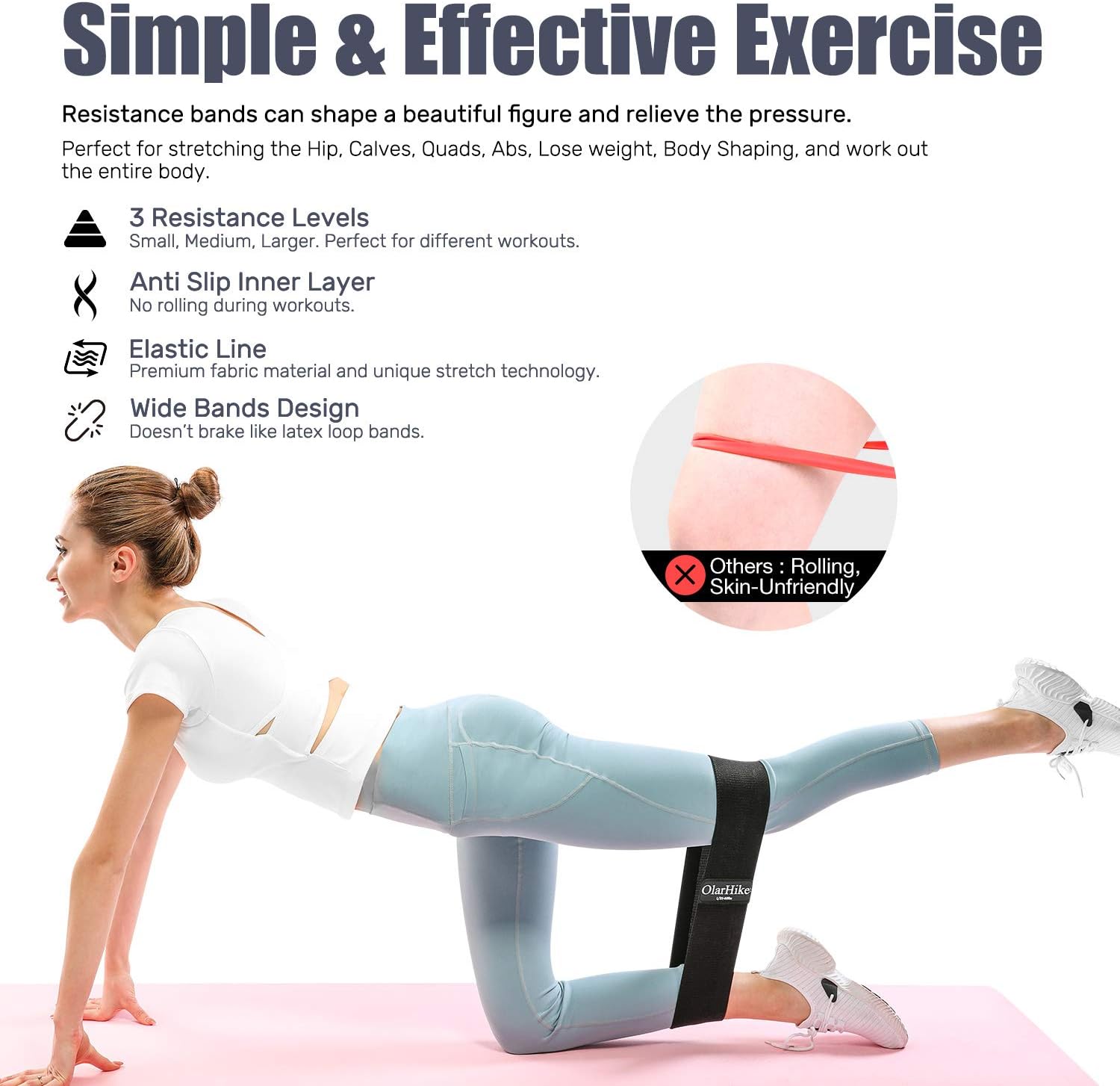OlarHike Booty Bands for Working Out, 3 Fabric Resistance Bands Set for Legs and Butt, Non-Slip Workout Exercise Bands with Portable Carrying Bag, Glute Band for Women Fitness : Sports & Outdoors