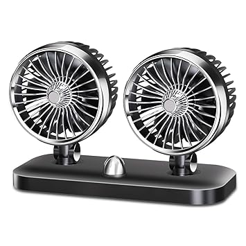 Betuy Auto Ventilator, Doppellüfter 12 Volt Auto Kfz Lüfter, Drehbarer Doppeltköpfe Lüfter mit 2 Geschwindigkeiten & Vertikal