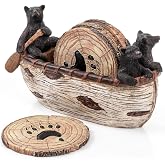 Bear Coasters Set of 6 - Handcrafted Black Bear Decor &amp; Cabin Decor Gifts | Handcrafted Full-Size 3.5-Inch Coasters for Drinks, Protects Furniture, Hand-Painted Resin, Rustic Home Decor, Cabin Gifts