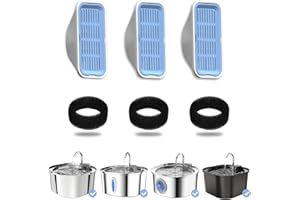 PEKTACO Cat Water Fountain Filters Replacement & Pre-Filter Sponges for 3.2L/108oz Automatic Pet Fountain, Dog Water Dispenser (3 Filters+3 Sponges)