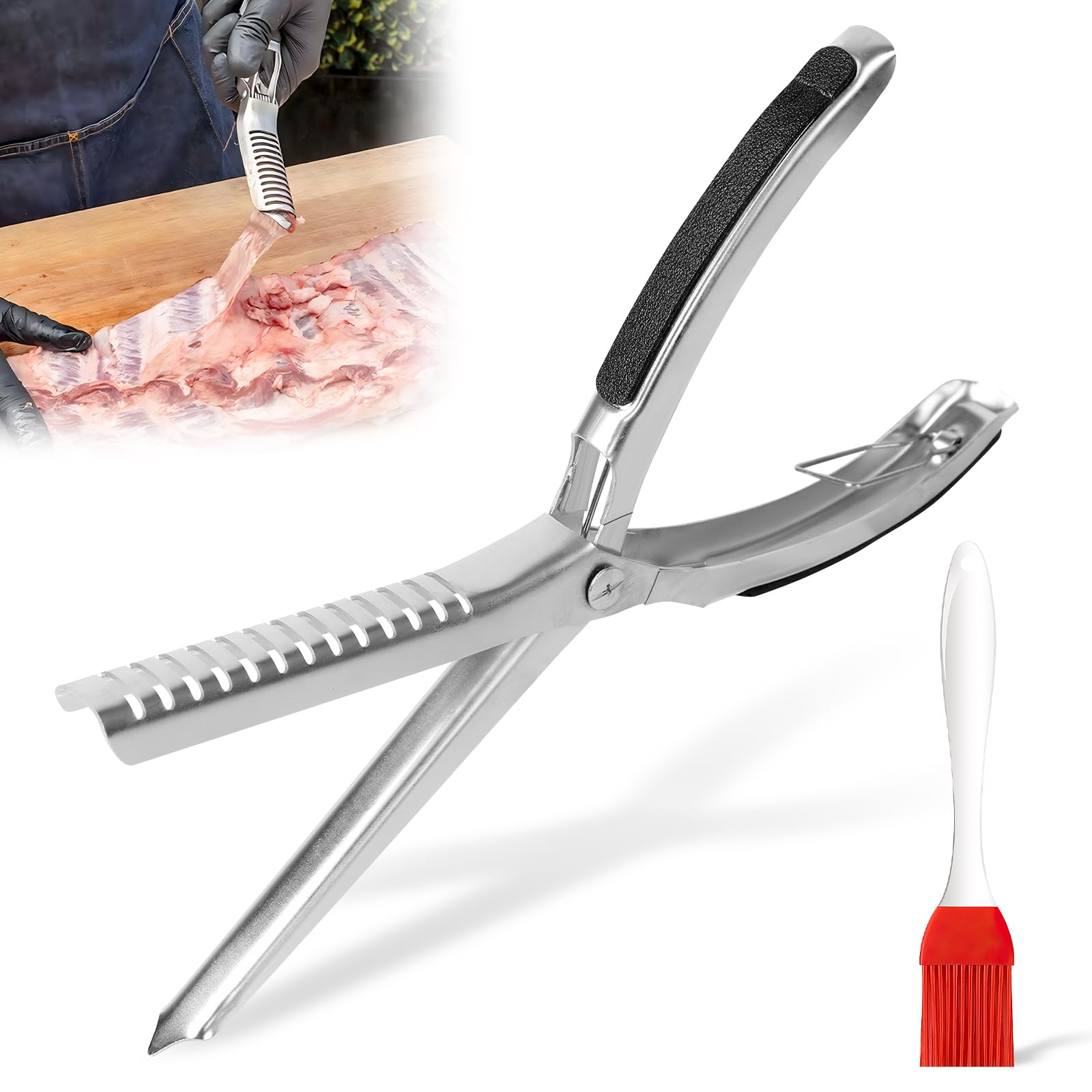 Photo 1 of Rib Membrane Removal Tool, Rib Prep Tool, BBQ Rib Skinner, Stainless Steel Rib Membrane Remover Tool, Ergonomic Design for Easy Membrane Removal