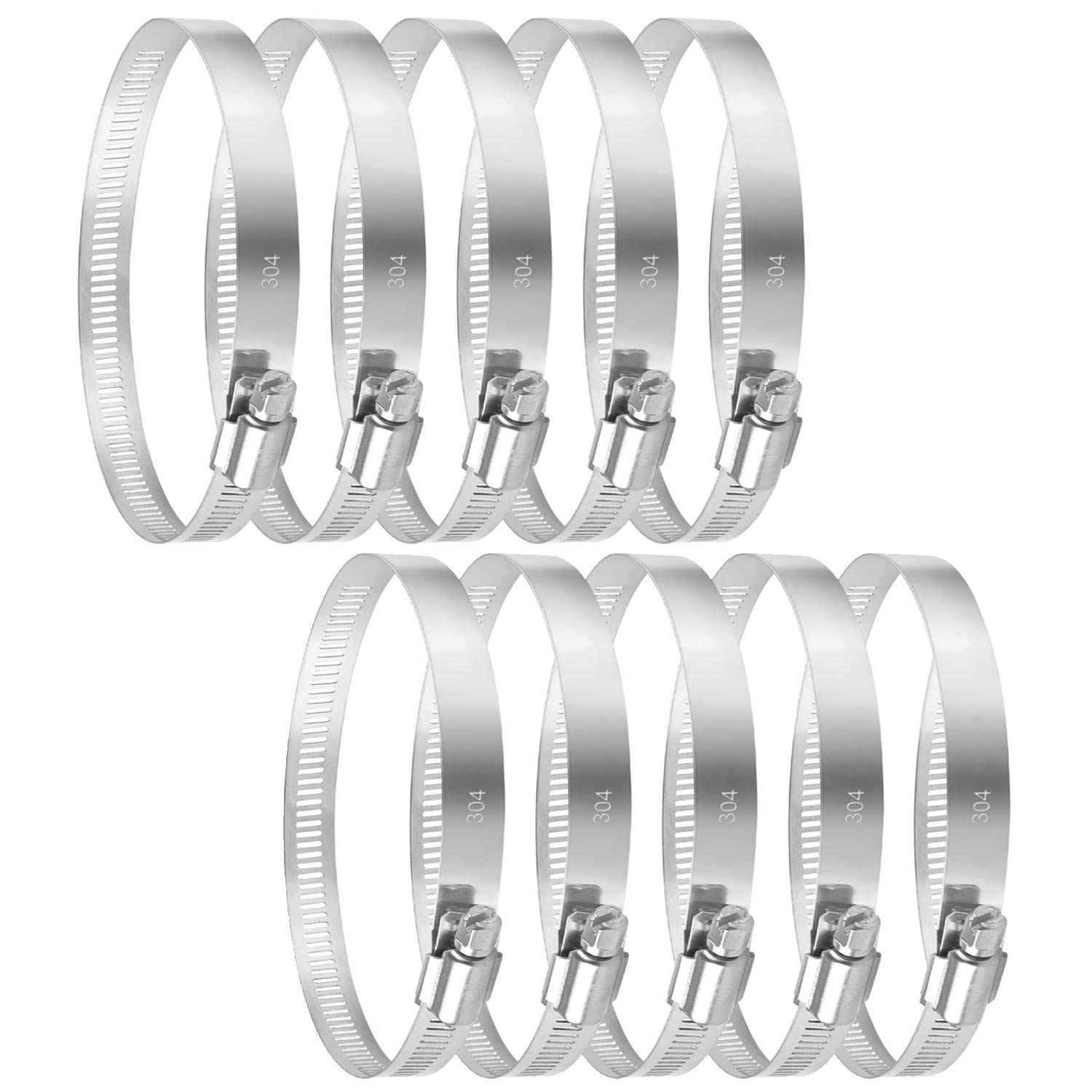 Quickun 10Pcs Stainless Steel Hose Clamp Worm Gear Clamps Adjustable 2.8"-2.75"(46-70mm) Range, Fuel Line Clamp for Water Pipe, Hose Clips, Automative and Mechanical Application