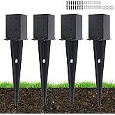 4 Pcs 4 "x 4 "Fence Post Anchors Ground Spike (Actual 3.6 ” X 3.6”),Heavy Duty Metal Fence Stakes Post Base 22'' with Black Powder Coated Support for Mailboxes, Fences, Trellis Posts, Banners.