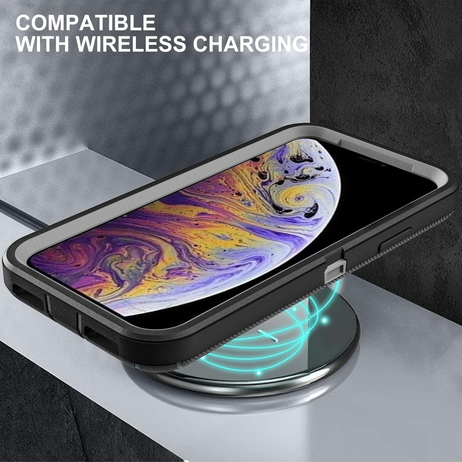 for iPhone X Case/iPhone Xs Case, Military Grade 3 in 1 Heavy Duty Shockproof/Drop Proof/Dust Proof Case with 2Pcs Tempered Glass Screen Protector (Black/Grey)