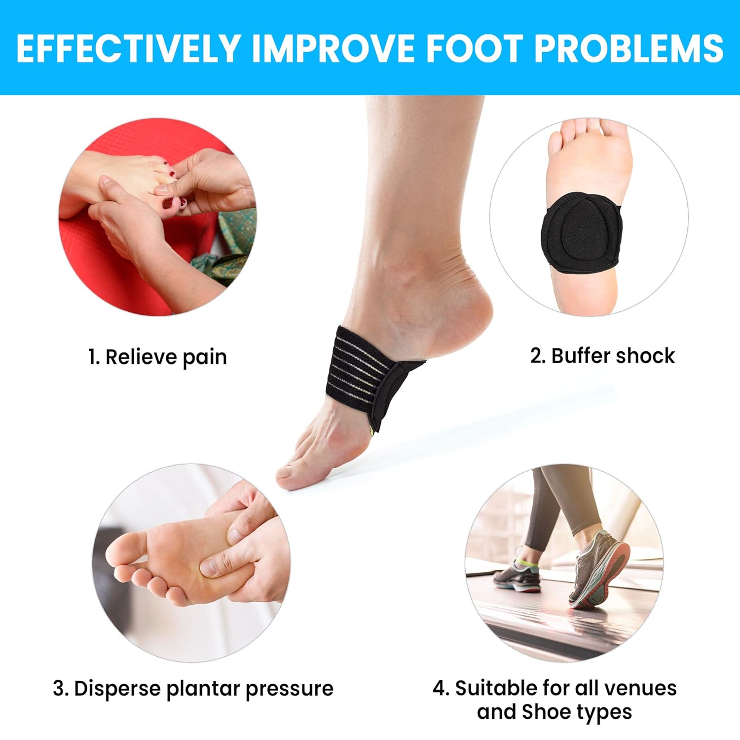 5 Pair Arch Support Brace Compression Cushioned Support Sleeves, Plantar Fasciitis Foot Pain Relief for Fallen Arches, Flat Feet, Heel Fatigue, Achy Feet Problems, for Men & Women - Universal Size: Industrial & Scientific