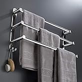 Towel Bars Hanger Freely Retractable 20-30 Inche Stainless Steel 304 Bath Rack Strong 3M Adhesive Bathroom Wall Free mounting Hole-Installing washroom Kitchen Space Saving 3 Bars