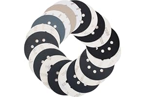 Akjwp 100PCS 5 inch Sanding Discs, Sander Pads Hook & Loop Sandpaper Assortment, 240/320/400/600/800/1000/1200/1500/2000/3000 Grits for Random Orbital Sander, for Wood Metal Automotive