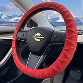 HOMOSTARRY Silicone Steering Wheel Covers Red 12.6-15 inch Non-Slip Car Steering Wheel Cover for Women Men Well Grip Universal Fit for Most Cars, SUV, Pick-up Trucks