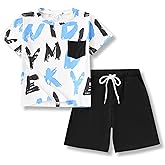 Klyatpxoen Size 6-12 Years Boys Summer Fall Outfits Set 2PCS Short Sleeve T-Shirt & Shorts Sets Teen Fashion Clothing Sets