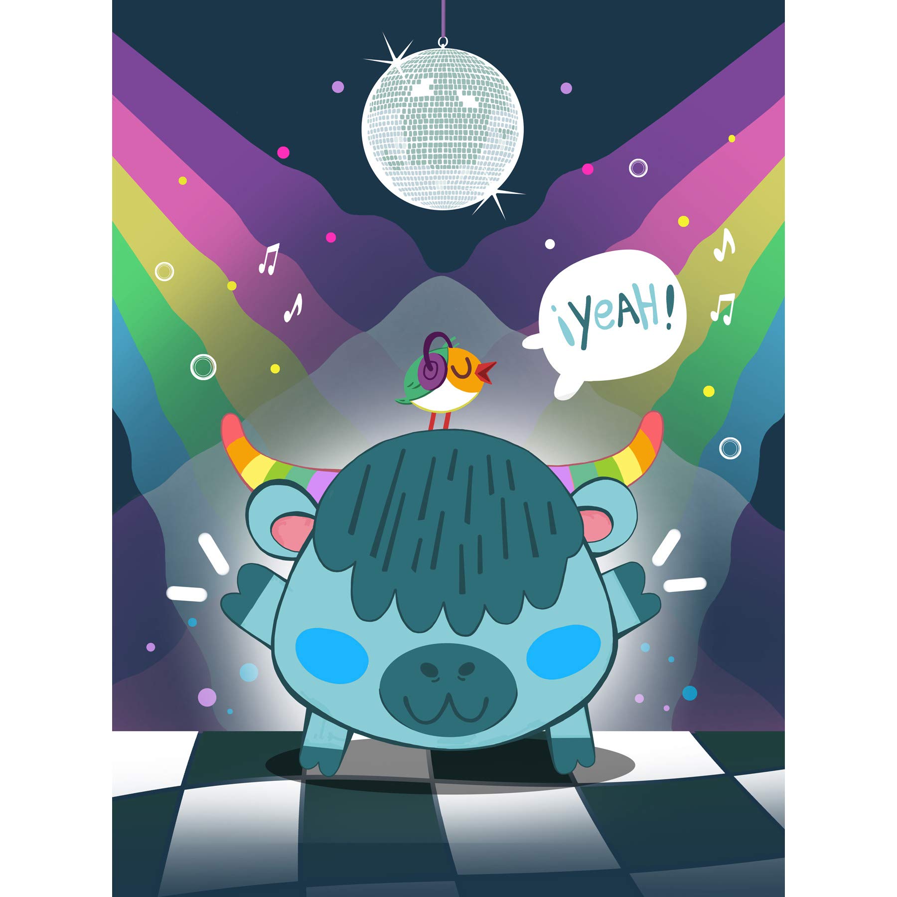Wee Blue Coo Kawaii Cow Disco Party Large Art Print Poster Wall Decor — image 1