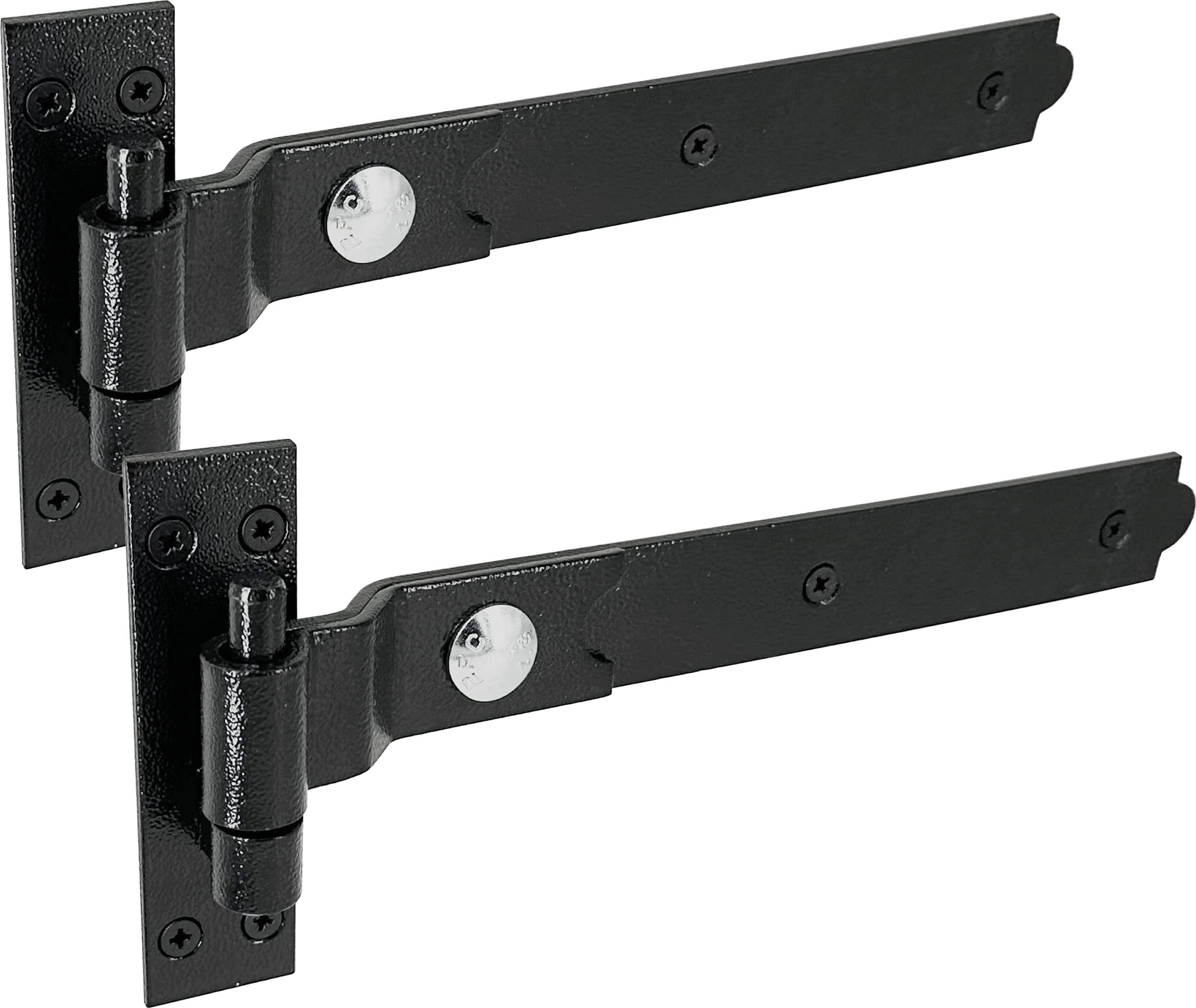 IRONTITE® Cranked Black Gate Hinges Heavy Duty 300mm (12"), Hook and Band Gate Hinges for Wooden Gates. Cranked Hinges with Fixings Included. (Black)