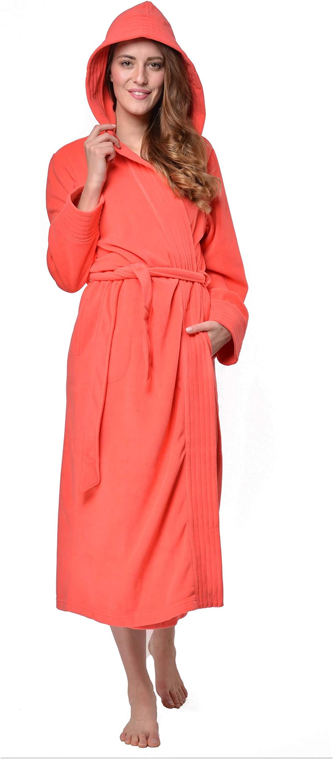 RAIKOULadies Soft Micro Fleece Bath Robe Loungewear Dressing Gown Wrap Housecoat Bathrobe with Hood Spa Microfibre Fleece Ankle Length Nightwear Morning Robe