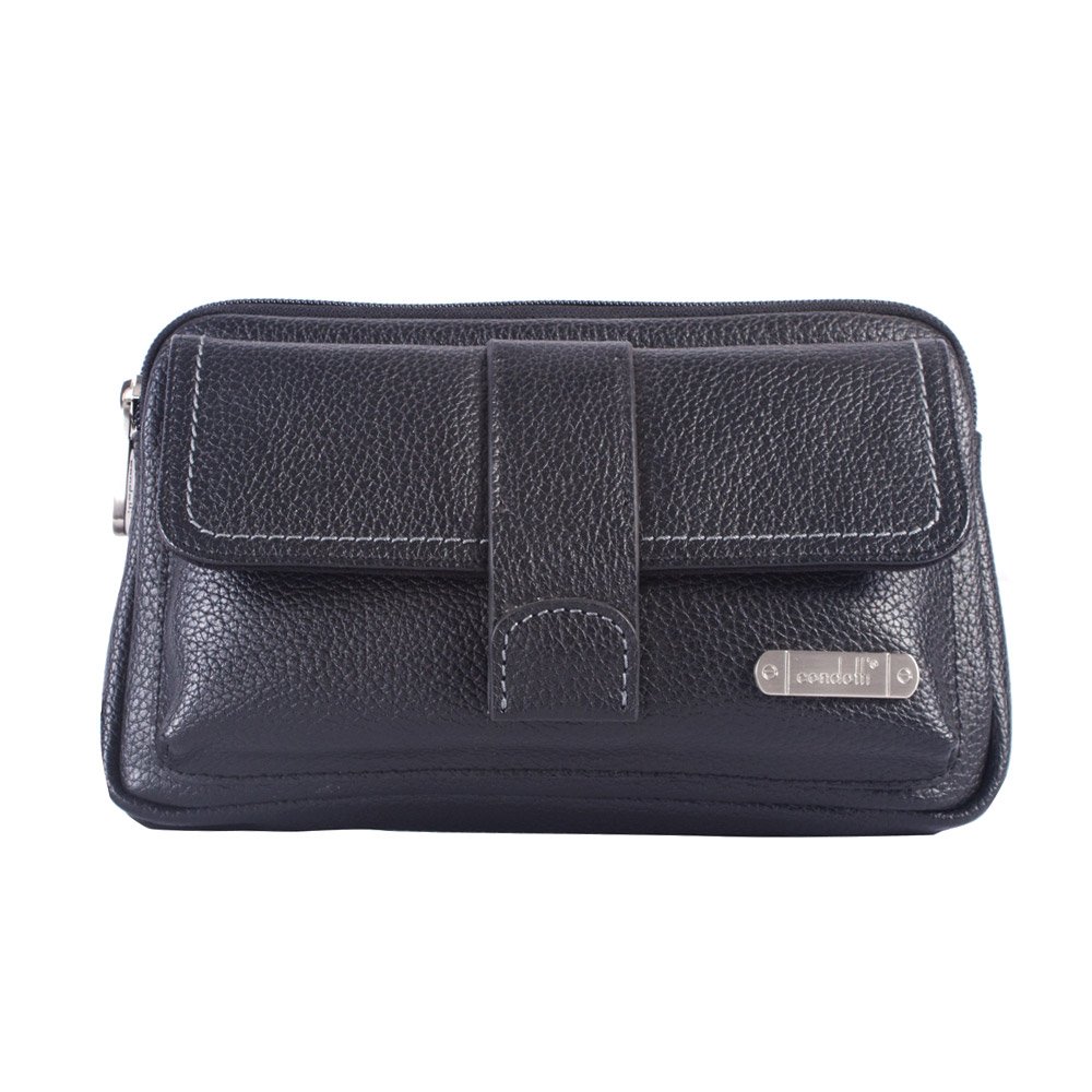 Condotti Leather Coin Pouch, 24 cm, 2.3 L, Black
