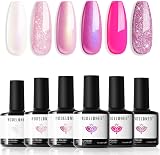 Modelones Gel Nail Polishes 6 Color Glitter Set Pink Sparkle 7ml Includes