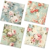 Vintage Floral Napkins-40Pcs Flower Paper Napkins for Tea Party Birthday Baby Shower Wedding Retro Spring Decorations One Napkin with 4Patterns