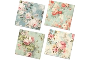 CMUSKO Vintage Floral Napkins-40Pcs Flower Paper Napkins for Tea Party Birthday Baby Shower Wedding Retro Spring Decorations One Napkin with 4Patterns