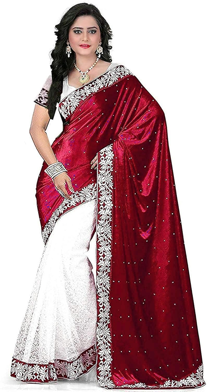 dubai creation women's velvet saree with blouse piece