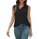 WSSVNP Women’s Sleeveless Button Down Shirts Casual Collared Tank Top V Neck Summer Blouses for Work Businees