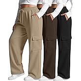 Neer 3 Pack Women's Plus Size Cargo Sweatpants Wide Leg Drawstring Bottom Pants Baggy Loose Casual Athletic Trousers