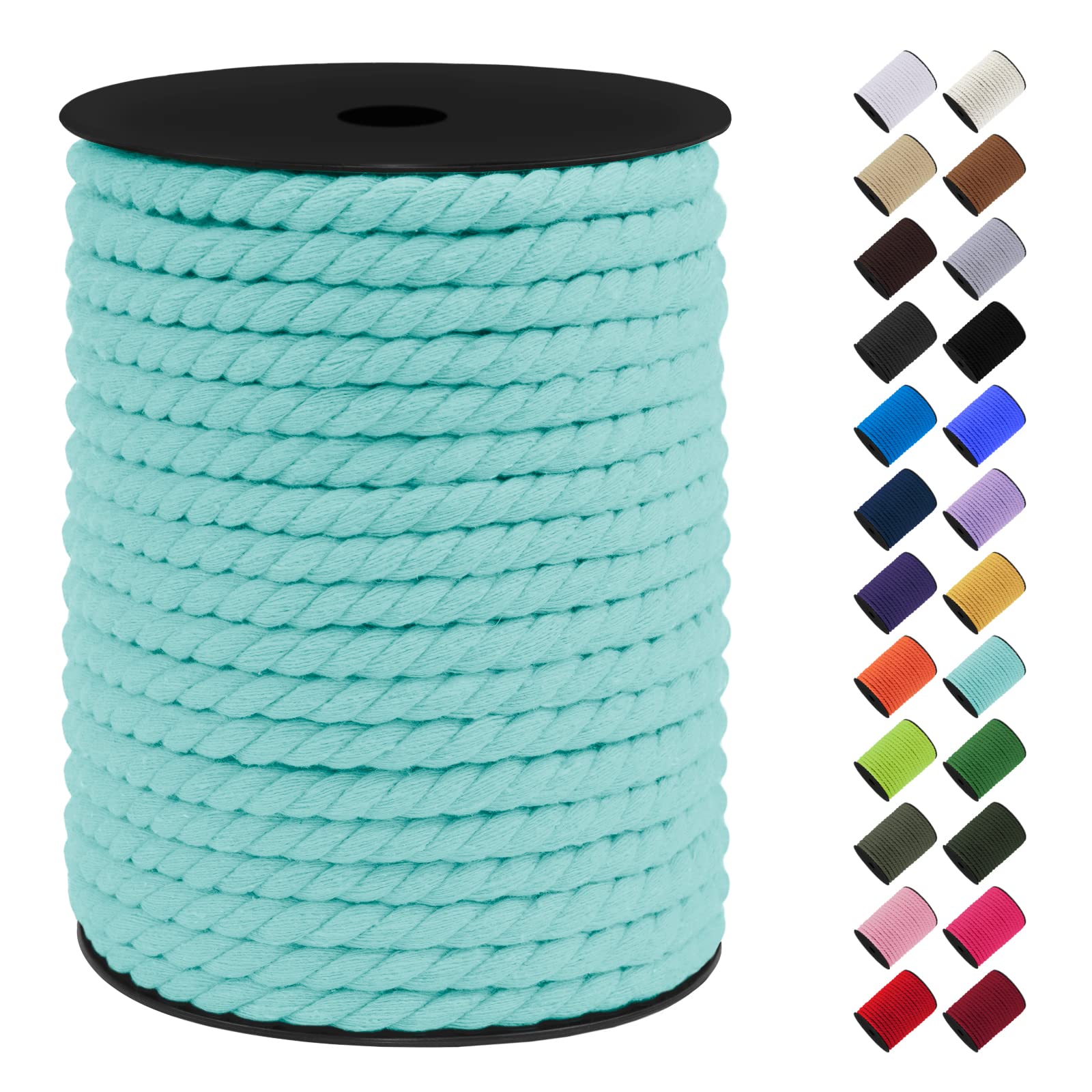 LEREATI 8mm Macrame Cord, 131 Feet Thick Macrame Rope Yarn Natural Cotton Cord Macrame String, Soft Craft Rope for Wall Hanging, Plant Hangers, Garden, DIY Crafting Decoration (Mint Green)