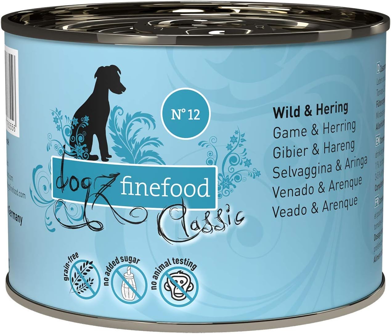 dogz finefood Wet Dog Food, N° 12 Wild & Herring, Fine Food Wet Food for Dogs & Puppies, Grain Free & Sugar Free