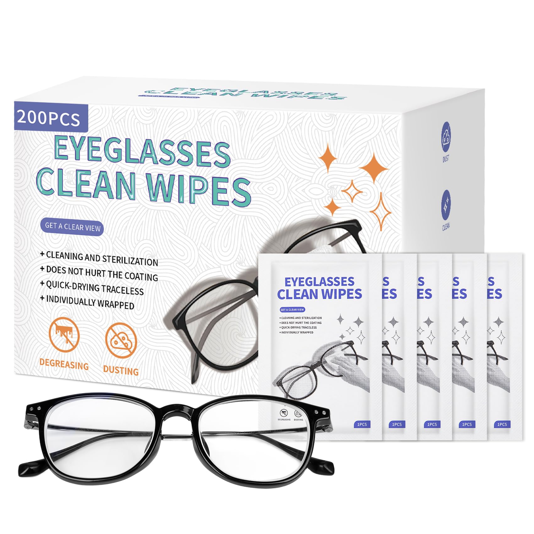 Photo 1 of [200 Pack] Large Glasses Cleaner, Lens Wipes for Eyeglasses, Pre-Moistened Individually Wrapped Cleaning Wipes, Eye Glasses Cleaner Wipes for Camera, Phone, Computer, Laptop Screen (4.72 * 5.91 inch)