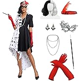 Women Black White Costume Dress, Classic Movie Cosplay Full Set with Gloves Halloween Cosplay (US Size)