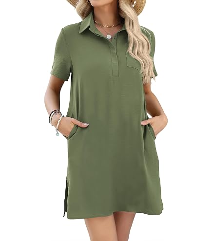 Amazon.com: Akklian Women's Polo Dresses Short Sleeve Lapel V Neck