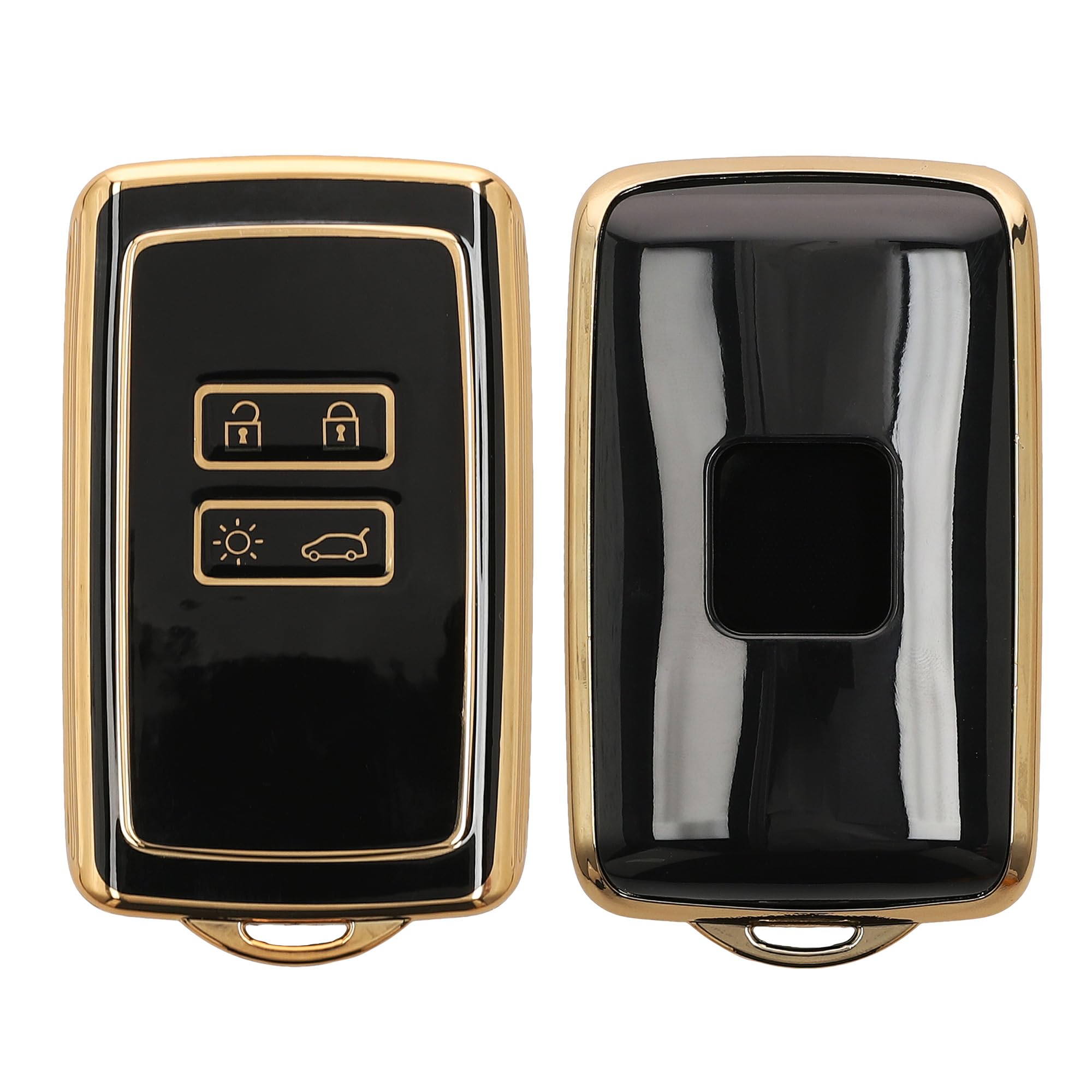 kwmobile Key Cover Compatible with Renault 4 Button Car Key Smart Key (only Keyless Go) - Car Key Fob Case Protector - Black/Gold