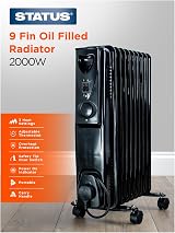 Status 9-Fin Oil Filled Radiator 2000W Electric Heater Thermostat Black Portable view 2