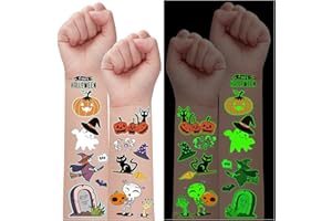 Partywind 10 Sheets Luminous Halloween Temporary Tattoos for Kids, Glow Halloween Decorations Birthday Party Favors Supplies, Halloween Fake Tattoos Goodie Bag Fillers Games Accessories for Party