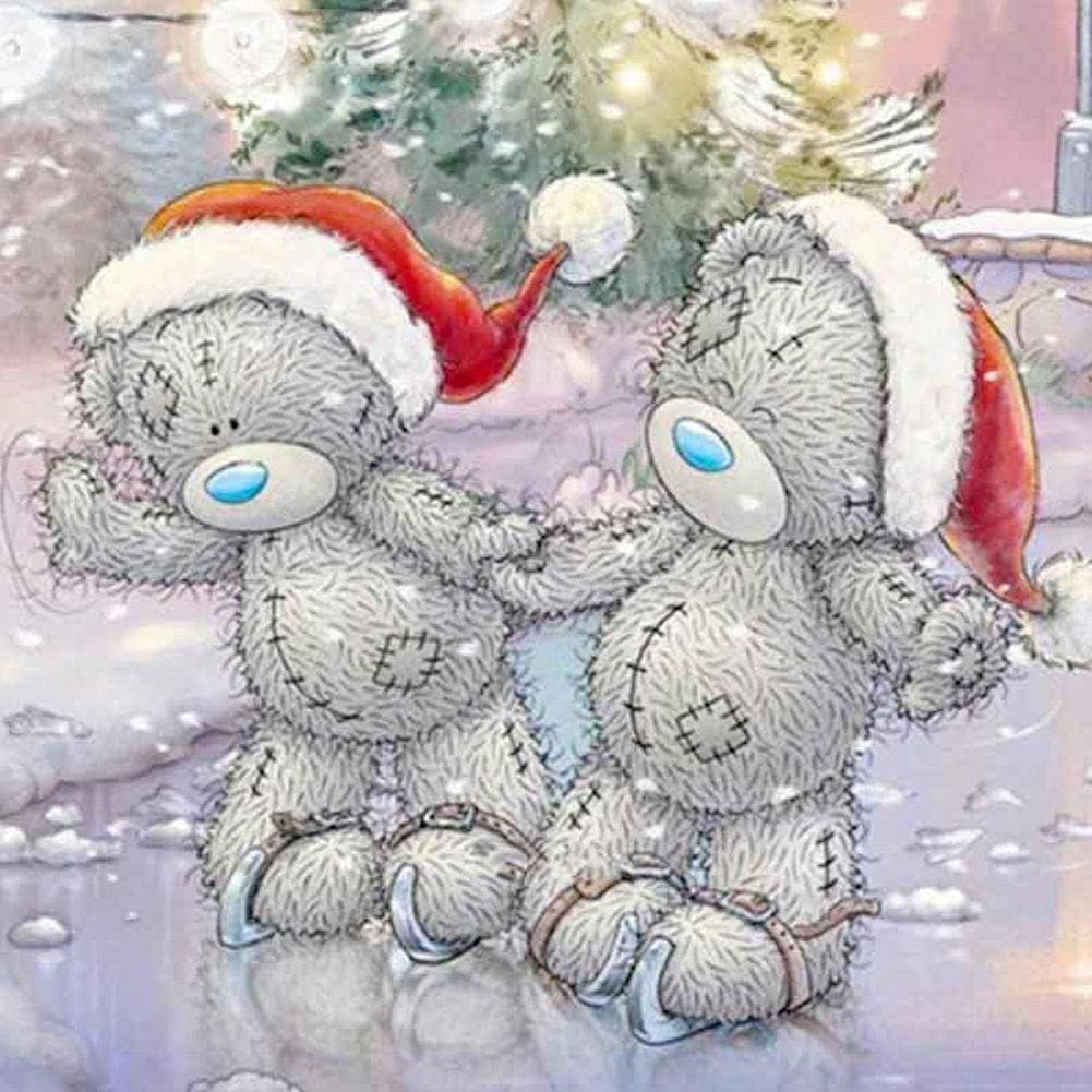 Jestang DIY 5D Diamond Painting by Number Kits Rhinestone Cross Stitch Embroidery Arts Craft for adults beginner for Decoration Two Patch Bears 11.8x11.8in