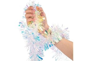 JILIMELI 26.2 Ft Tinsel Garland, Iridescent Holiday Metalic Decorations for Birthday, Wedding, Festivities, Halloween, Christmas, Xmas Sparkly Garlands for All-Season Indoor Outdoor Home Party Decor