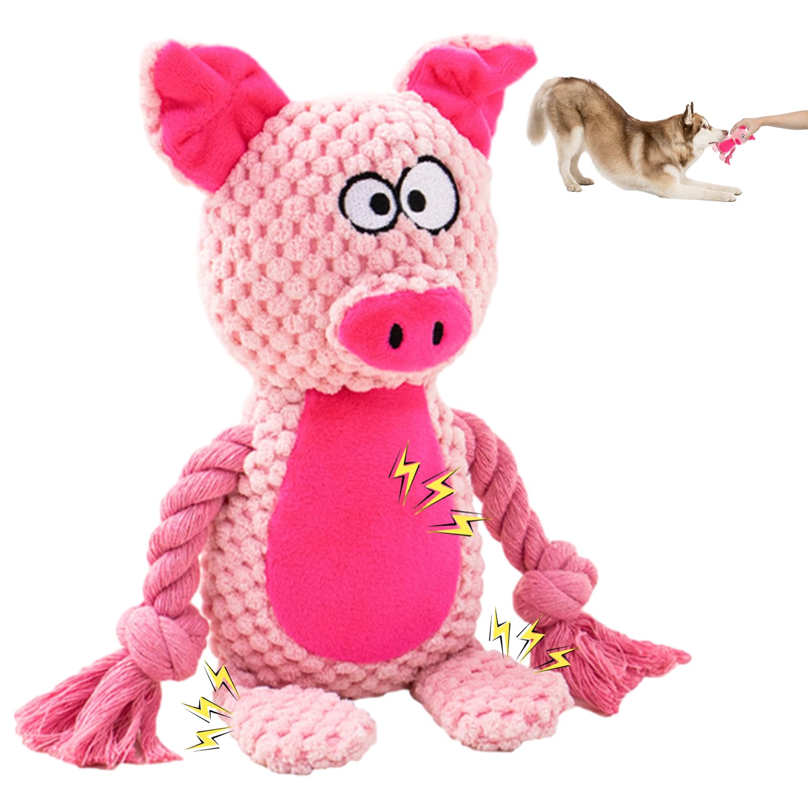 Squeaky Dog Toys: Durable, Interactive Dog Toys with Crinkle Paper, Great for Small and Medium Dogs (Pig)