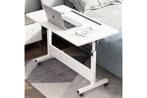 WXJHL Rolling Height Adjustable Desk Small Portable Desk Mobile Laptop Desk with Lockable Wheels Foldable Desk（White）