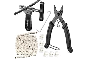 A AKRAF Bike Chain Repair Tool Kit with Single Speed Chain, Chain Breaker with Hook, Bike Link Plier and 6 Pairs Bicycle Buckle for Road Mountain Racing Cycling