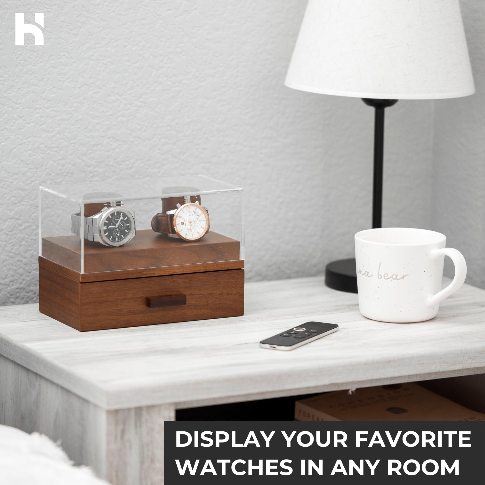 Holme & Hadfield Premium 2-Slot Wooden Watch Display Case with Lifetime Assurance – Handcrafted Men’s Watch Box with Accessory Drawer –Birthday Gift for Collectors – Luxury Built to Last