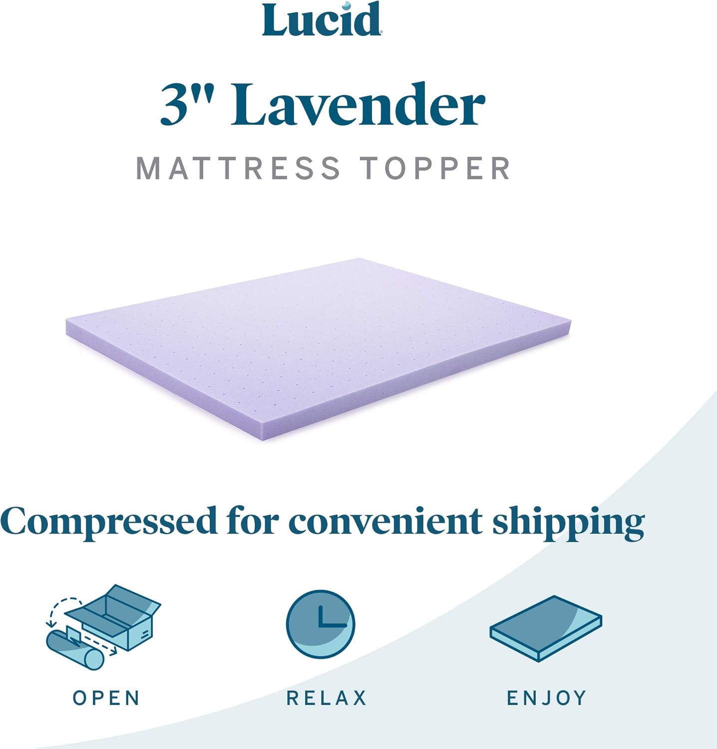 LUCID 3 Inch Lavender Infused Memory Foam Mattress Topper - Ventilated Design - Full Size: Home & Kitchen